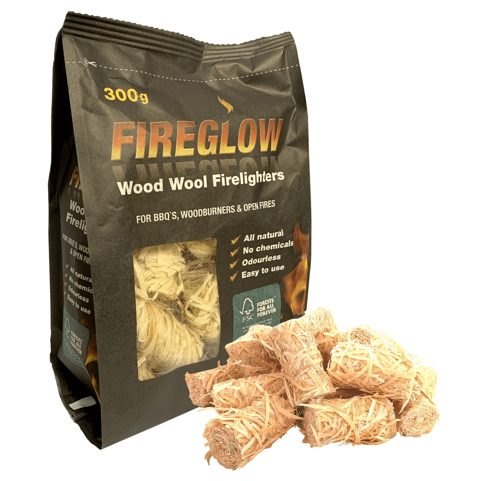 WOOD WOOL ECO FIRELIGHTERS BBQ'S GRILLS FIRES Natural TWIZLERS 300g 